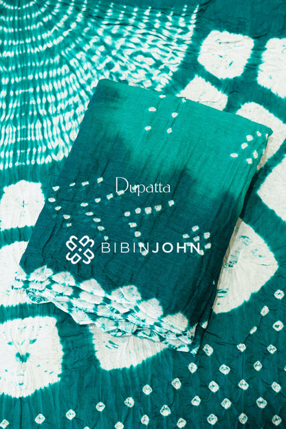 Bandhani Unstitched Salwar Suit Material Teal Green DUPATTA