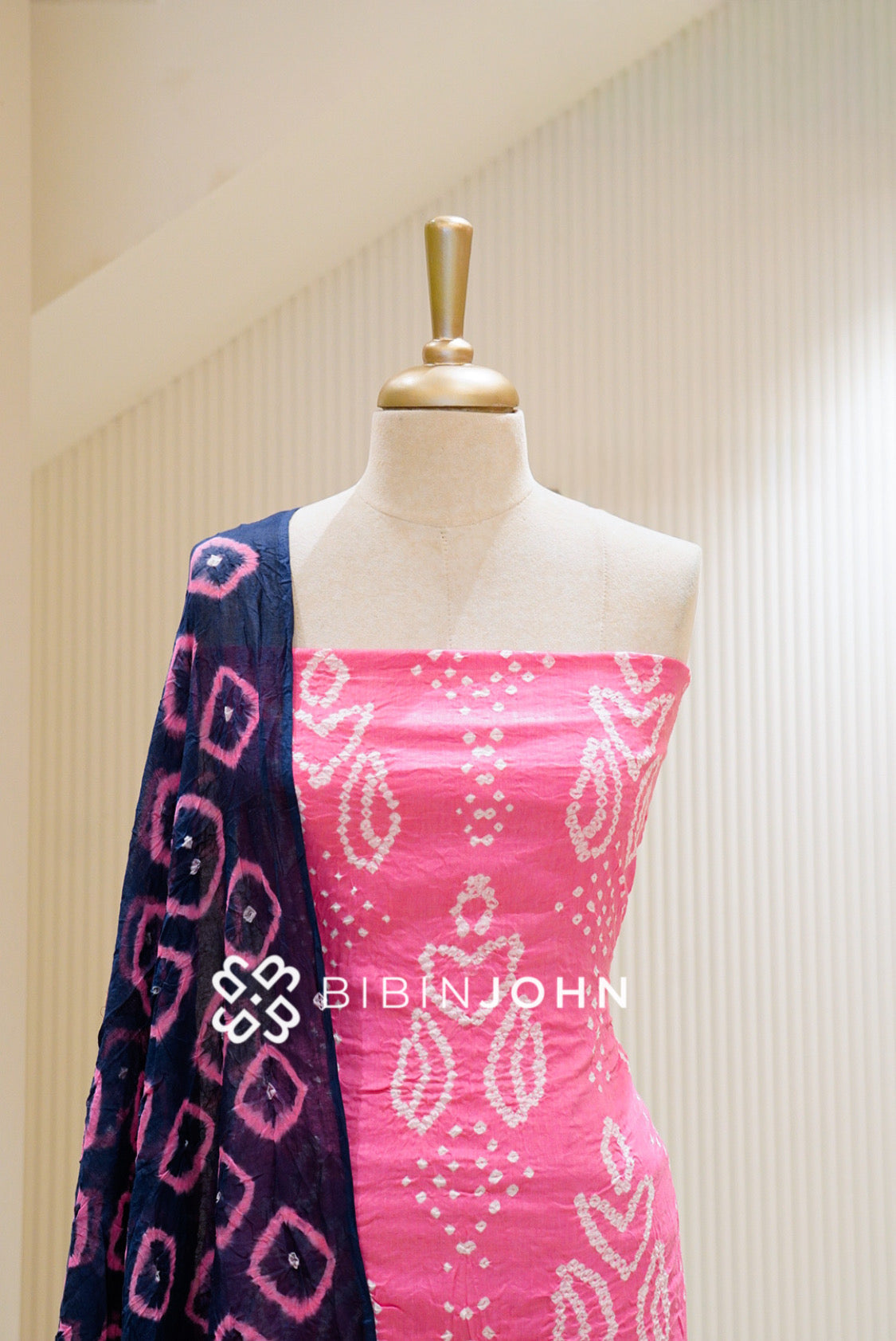 Bandhani Unstitched Salwar Suit Material Pink  CLOSE VIEW