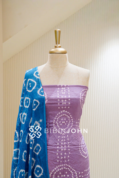 Bandhani Unstitched Salwar Suit Material Lavender Purple