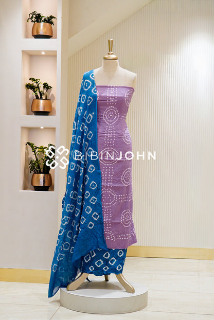Bandhani Unstitched Salwar Suit Material Lavender Purple