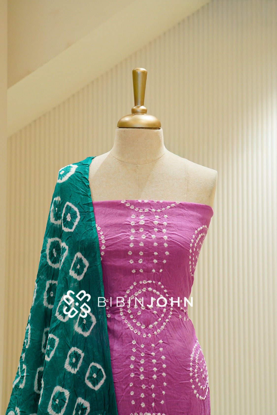 Bandhani Unstitched Salwar Suit Material Pink  CLOSE VIEW