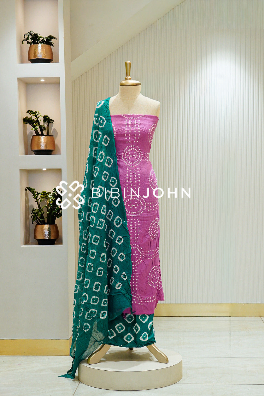 Bandhani Unstitched Salwar Suit Material Pink 