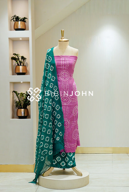 Bandhani Unstitched Salwar Suit Material Pink 