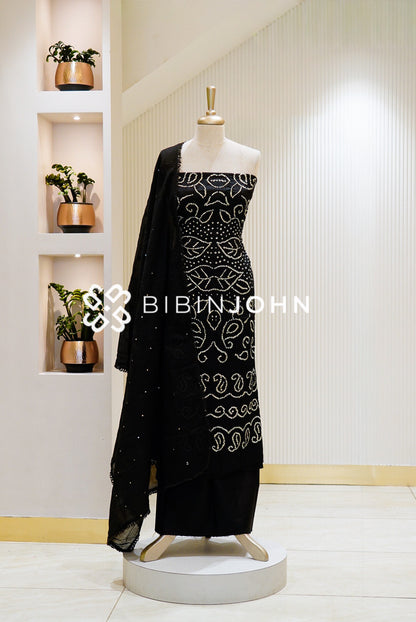 Bandhani Unstitched Salwar Suit Material Black