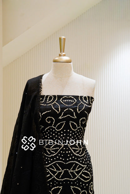 Bandhani Unstitched Salwar Suit Material Black CLOSE VIEW