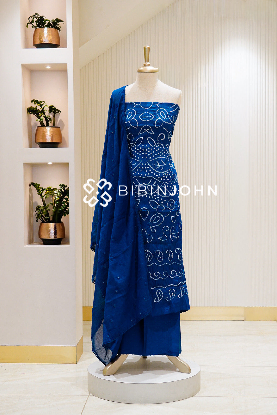 Bandhani Unstitched Salwar Suit Material Royal Blue