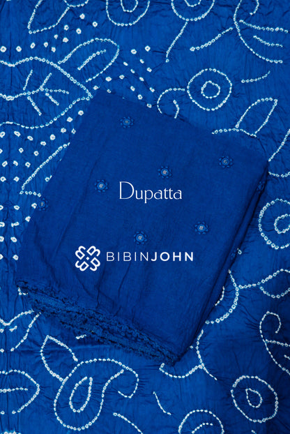 Bandhani Unstitched Salwar Suit Material Royal Blue DUPATTA