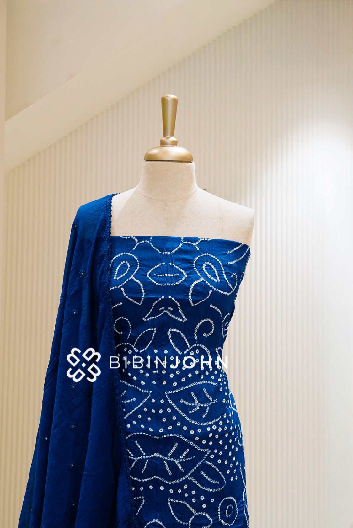 Bandhani Unstitched Salwar Suit Material Royal Blue CLOSE VIEW