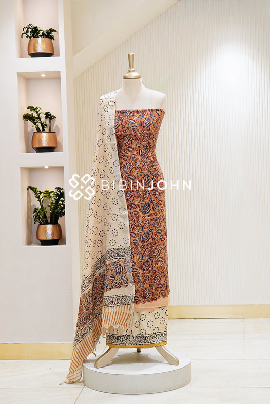 Cotton Linen Batik Printed Unstitched Salwar Suit Material  BJ1173