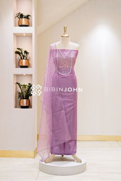 Organza Embroidery Unstitched Salwar Suit Material Lavender