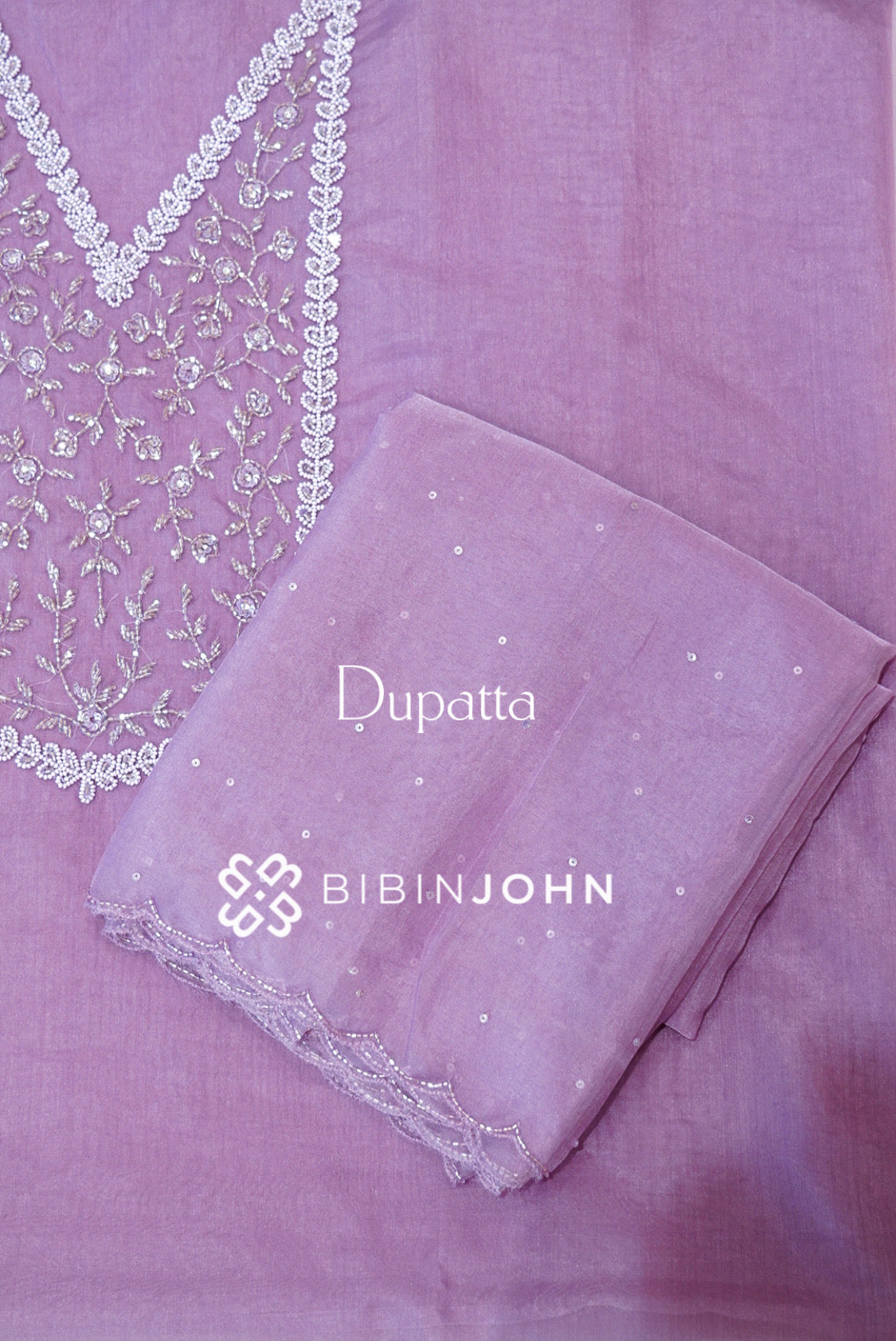 Organza Embroidery Unstitched Salwar Suit Material Lavender DUPATTA