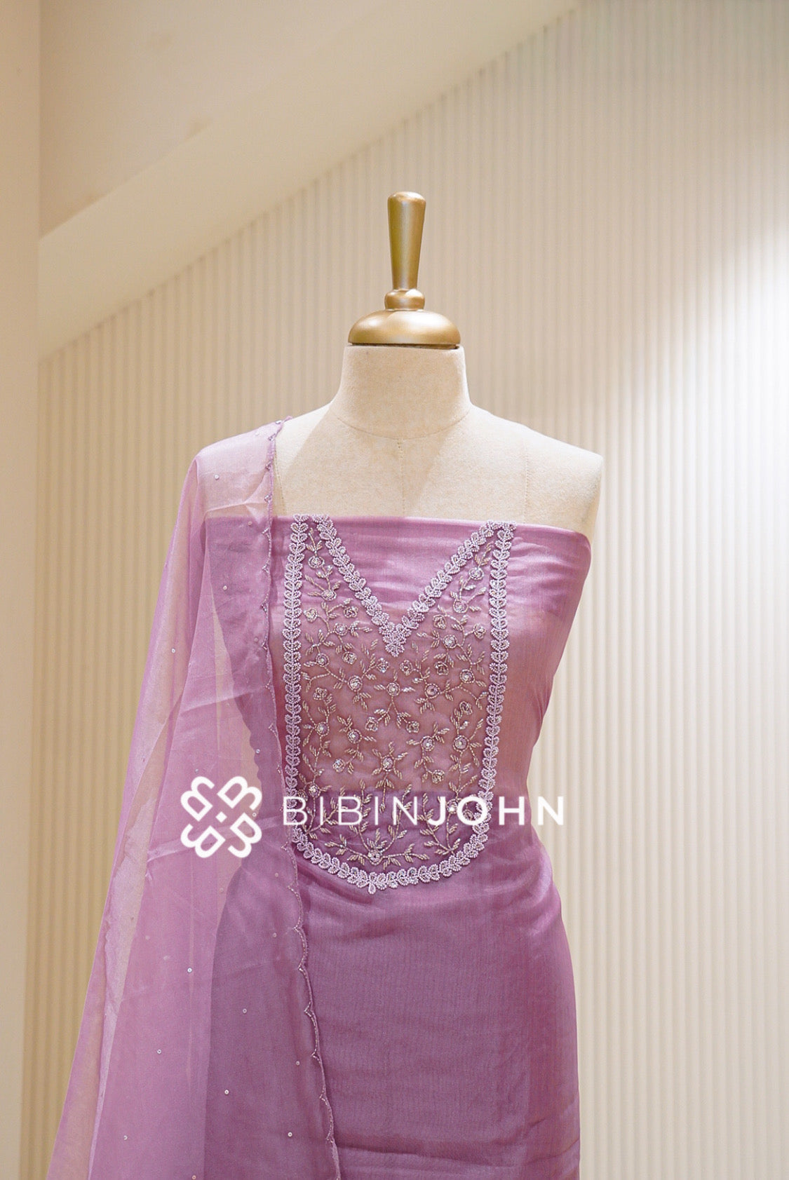 Organza Embroidery Unstitched Salwar Suit Material Lavender CLOSE VIEW