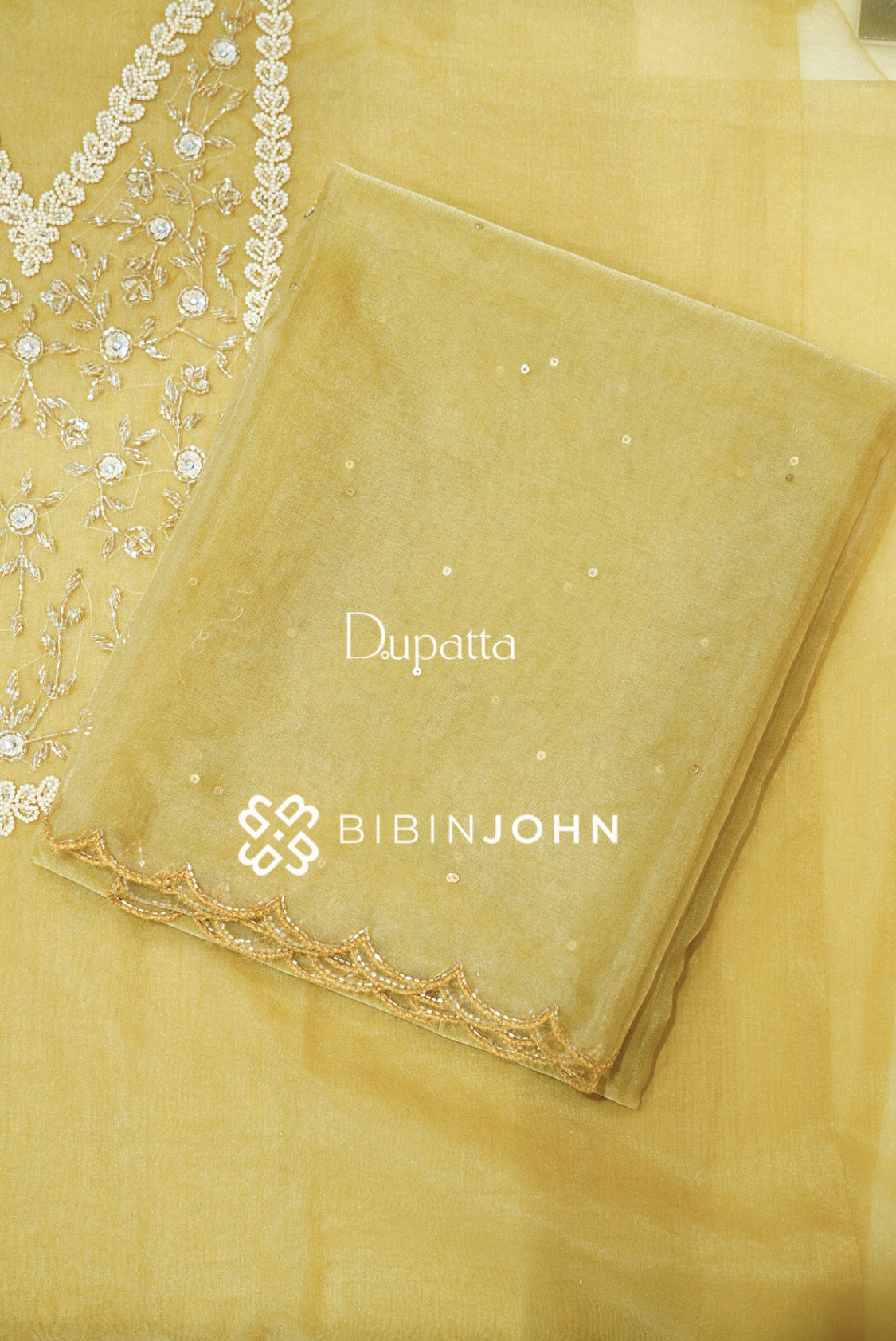 Organza Embroidery Unstitched Salwar Suit Material Mustard Yellow  DUPATTA