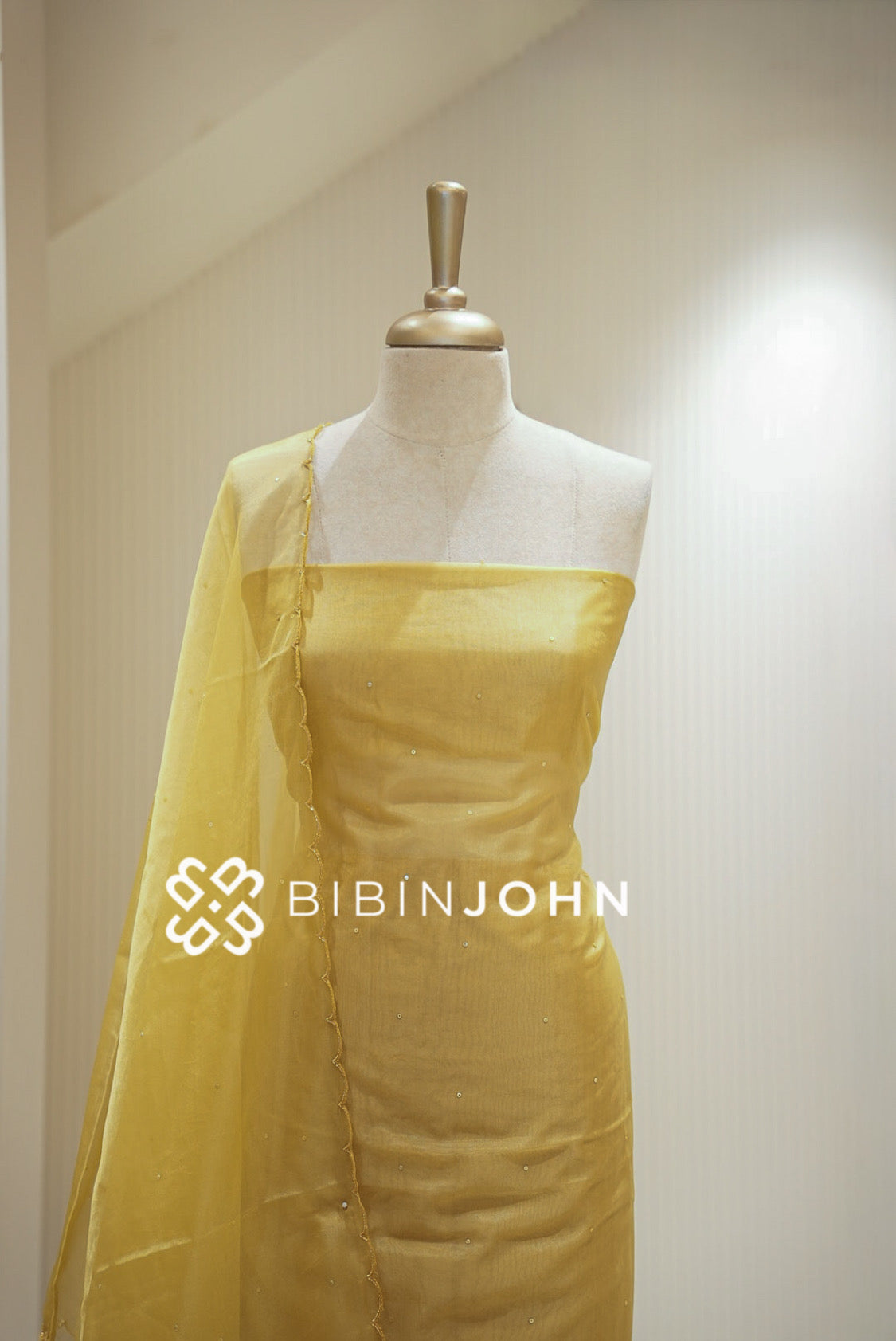 Organza Embroidery Unstitched Salwar Suit Material Mustard Gold  close view