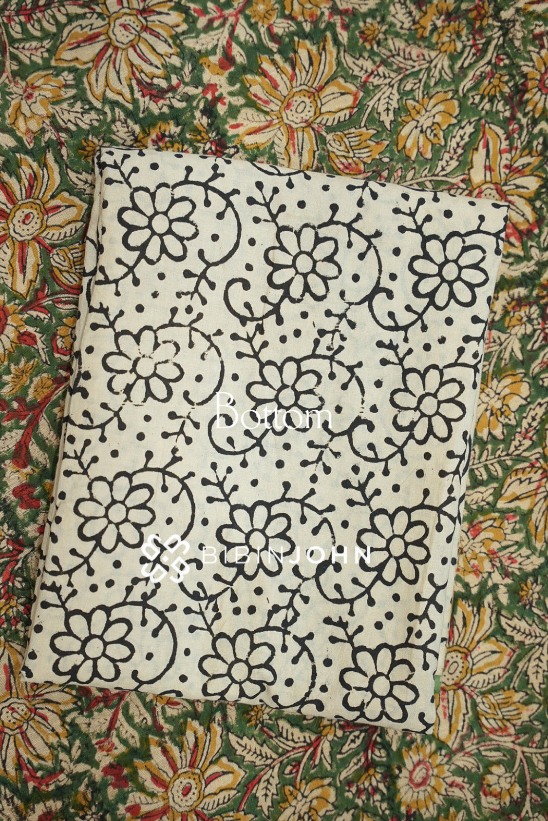 Cotton Linen Batik Printed Unstitched Salwar Suit Material Olive Green BOTTOM