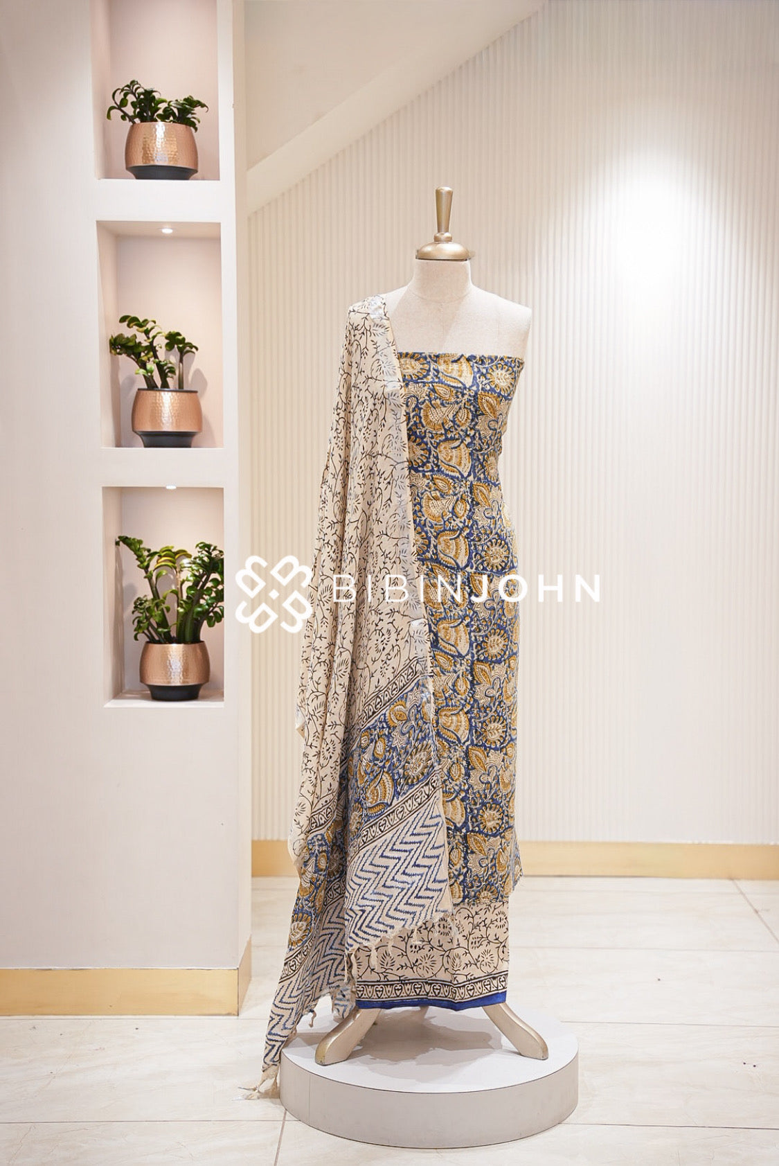 Cotton Linen Batik Printed Unstitched Salwar Suit Material Royal Blue