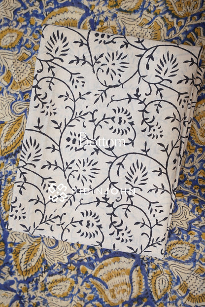 Cotton Linen Batik Printed Unstitched Salwar Suit Material Royal Blue BOTTOM