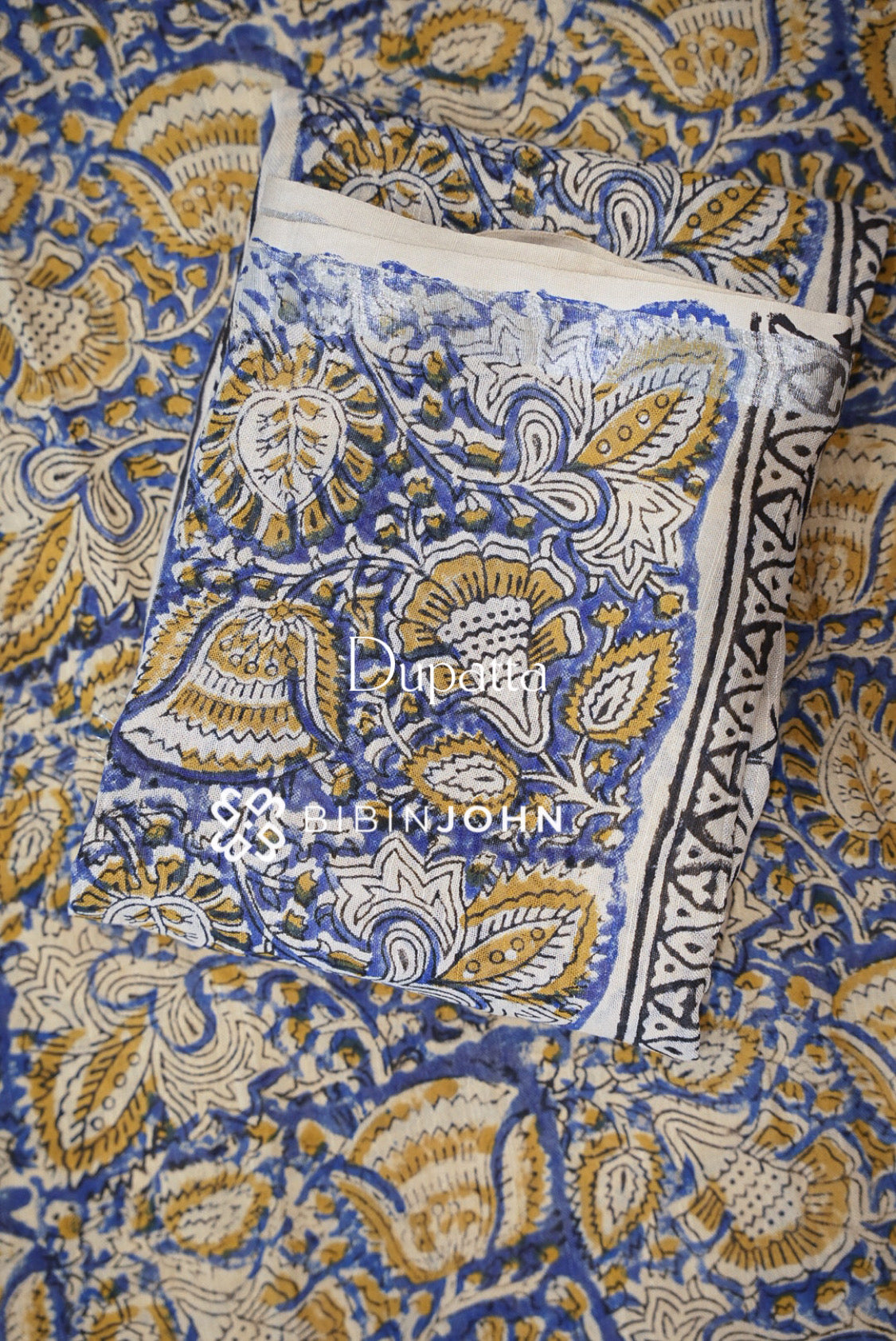Cotton Linen Batik Printed Unstitched Salwar Suit Material Royal Blue DUPATTA