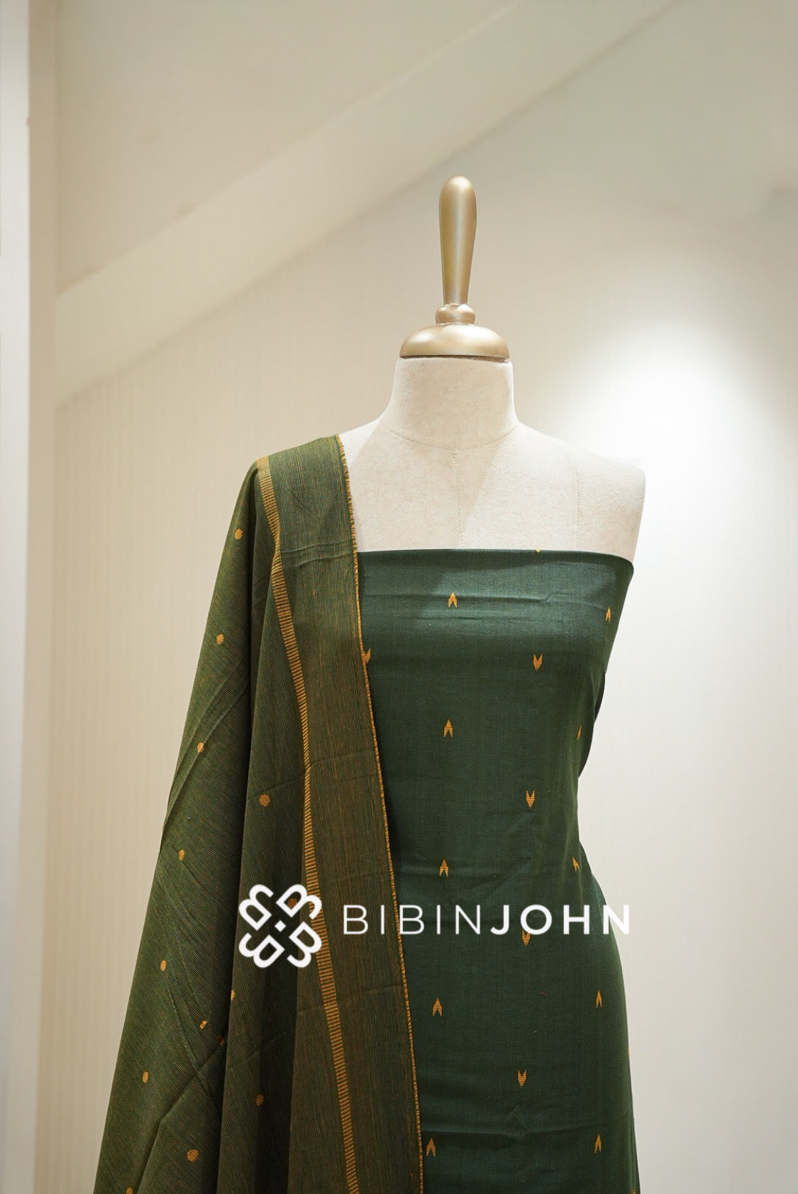 Cotton Unstitched Salwar Suit Material Deep Bottle Green  CLOSE VIEW