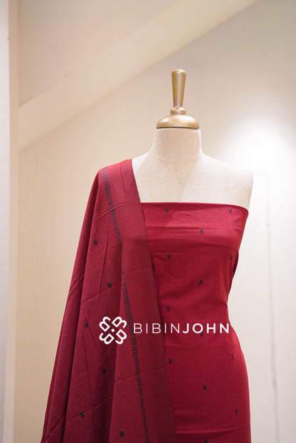 Cotton Unstitched Salwar Suit Material Deep Maroon CLOSE VIEW