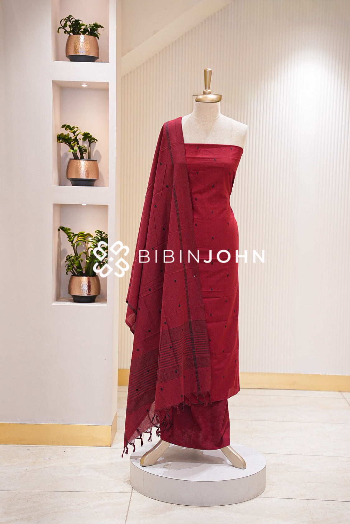 Cotton Unstitched Salwar Suit Material Deep Maroon