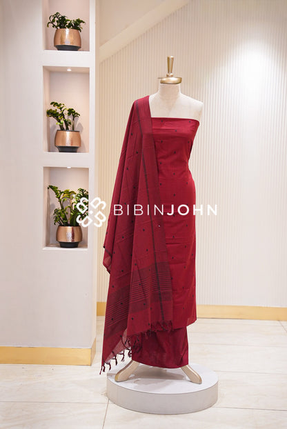 Cotton Unstitched Salwar Suit Material Deep Maroon