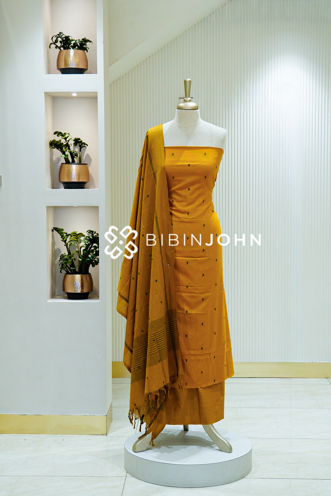 Cotton Unstitched Salwar Suit Material Warm Mustard Yellow 
