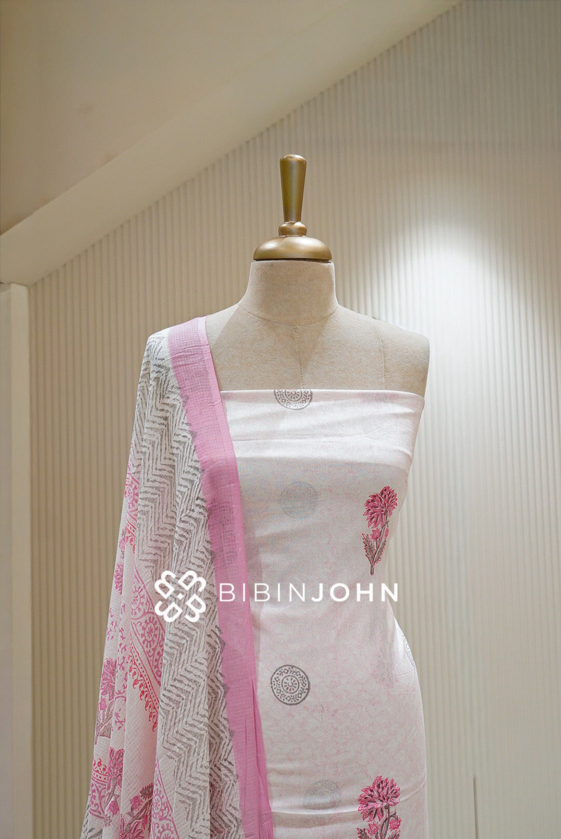 Printed Cotton Unstitched Salwar Suit Material White CLOSE VIEW