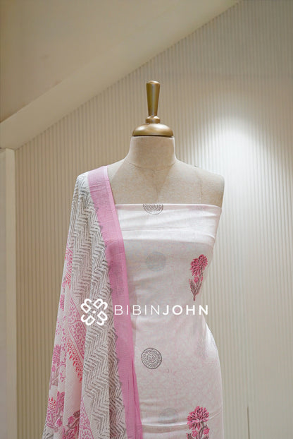 Printed Cotton Unstitched Salwar Suit Material White CLOSE VIEW