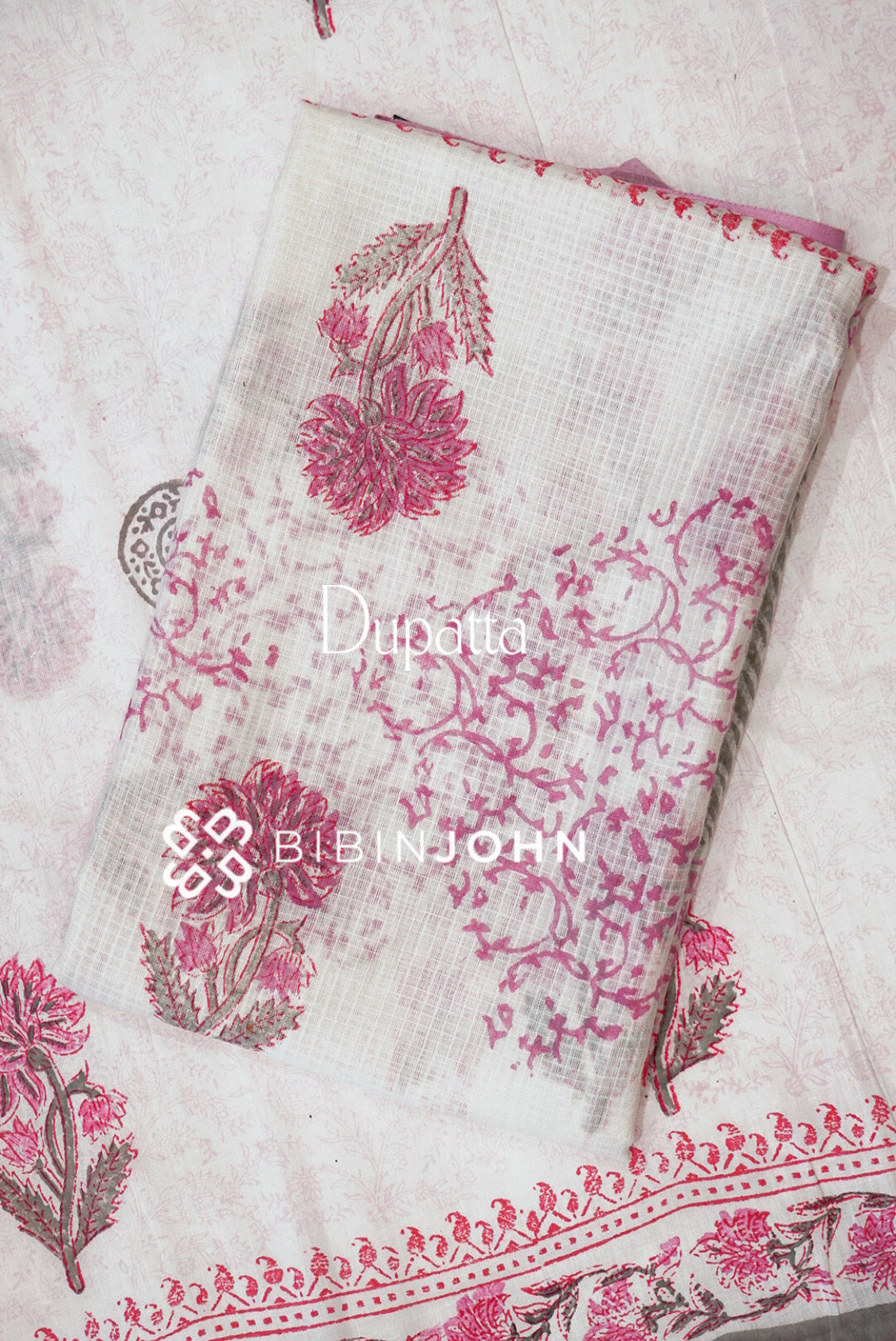 Printed Cotton Unstitched Salwar Suit Material White DUPATTA