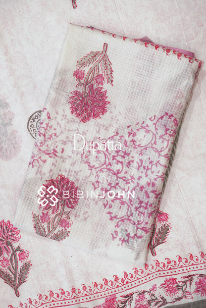 Printed Cotton Unstitched Salwar Suit Material White DUPATTA