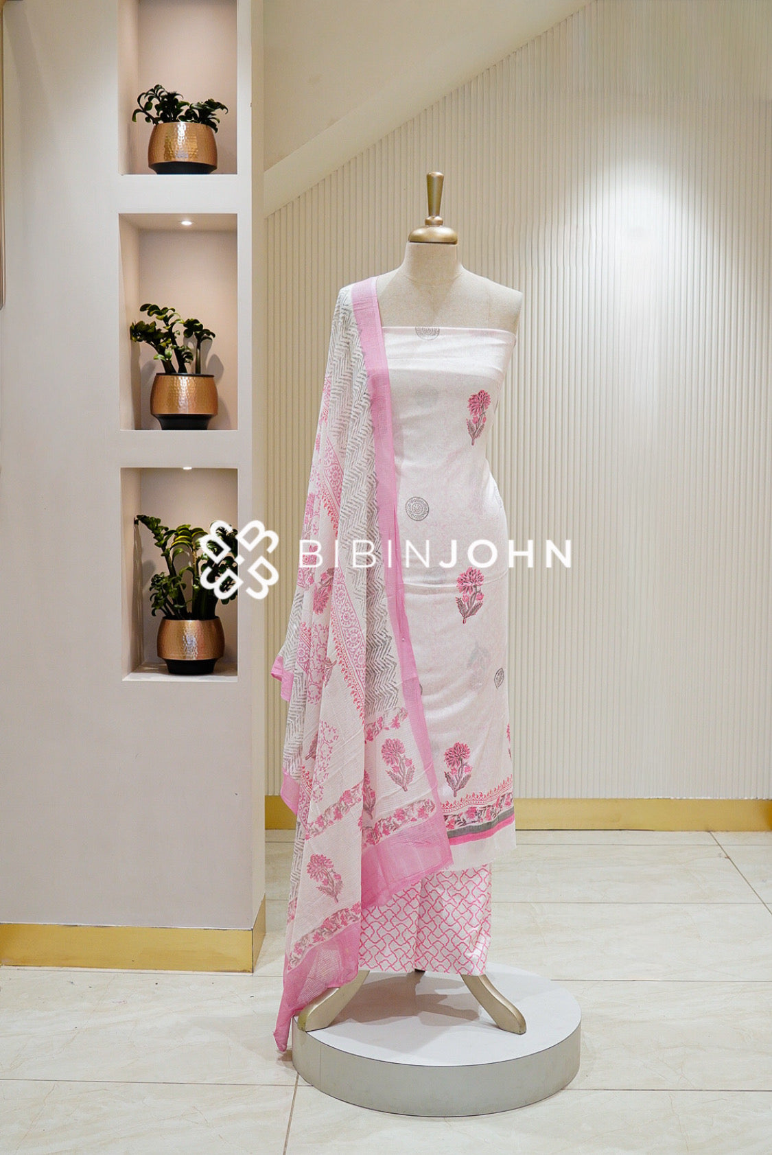 Printed Cotton Unstitched Salwar Suit Material white 