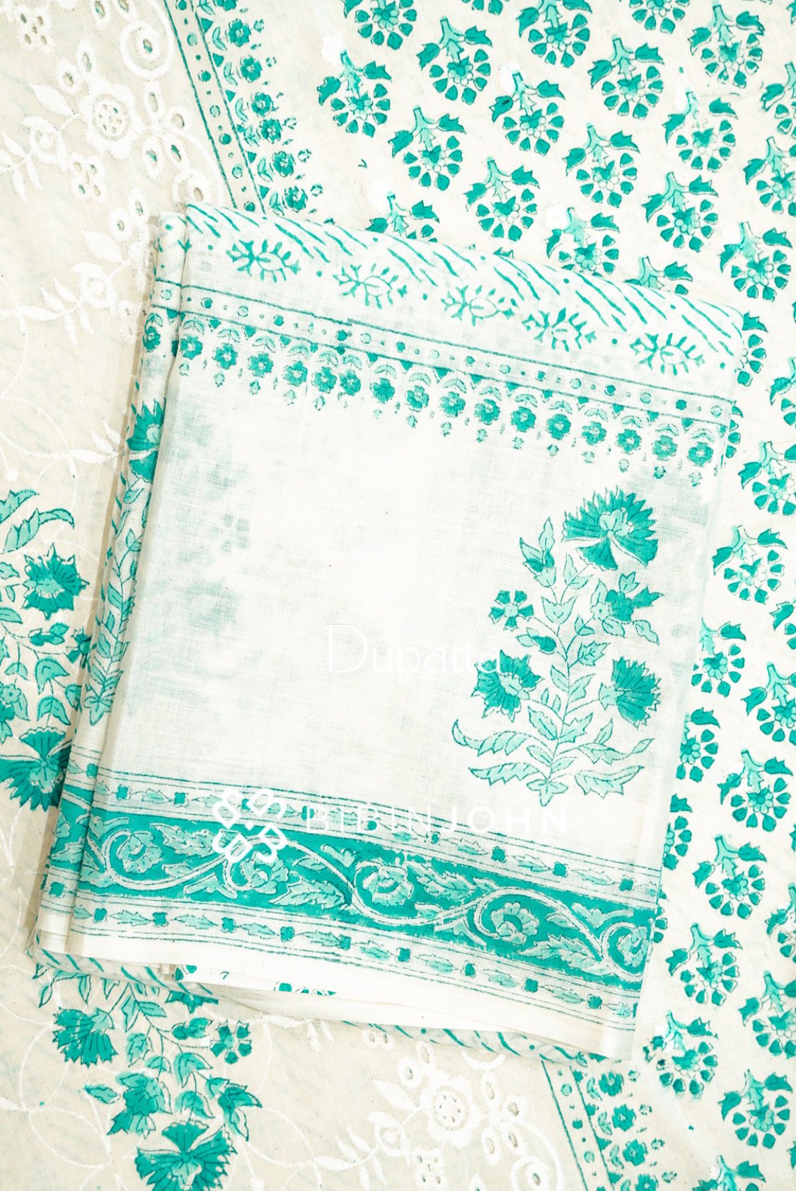Printed Cotton Unstitched Salwar Suit Material Ivory DUPATTA