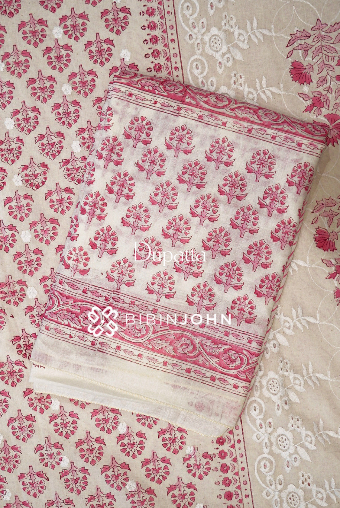 Printed Cotton Unstitched Salwar Suit Material Ivory  DUPATTA