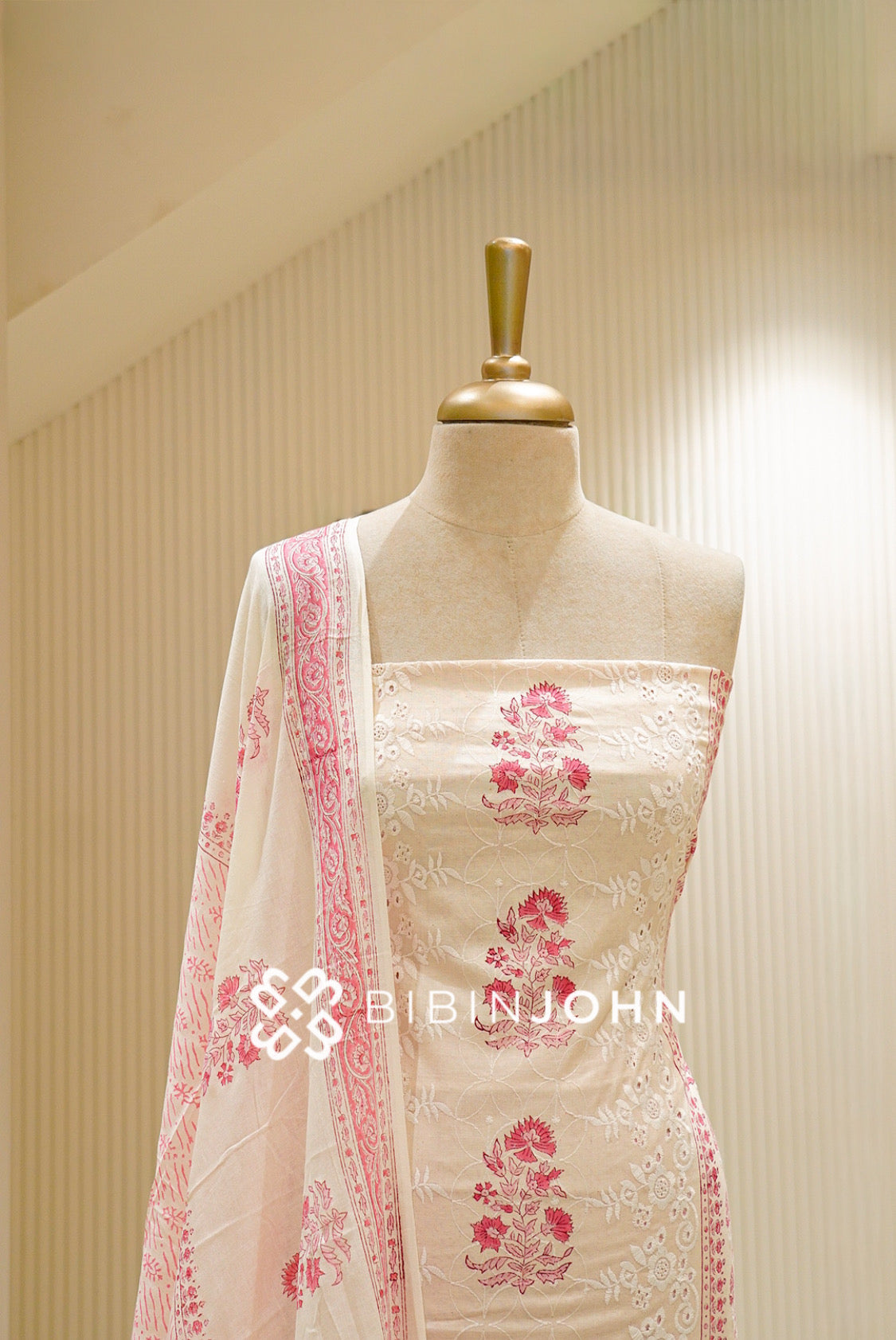 Printed Cotton Unstitched Salwar Suit Material Ivory CLOSE VIEW