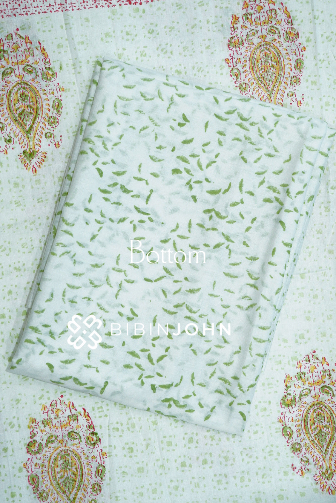 Printed Cotta Unstitched Salwar Suit Material Ivory With Green BOTTOM