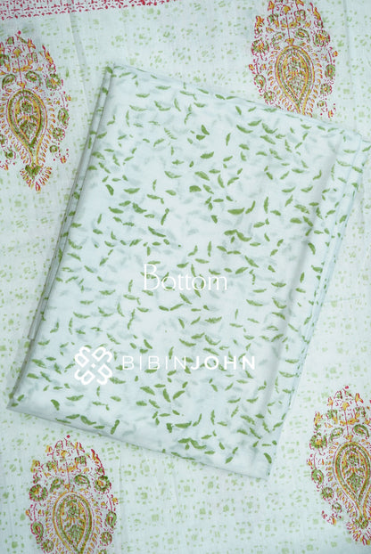 Printed Cotta Unstitched Salwar Suit Material Ivory With Green BOTTOM