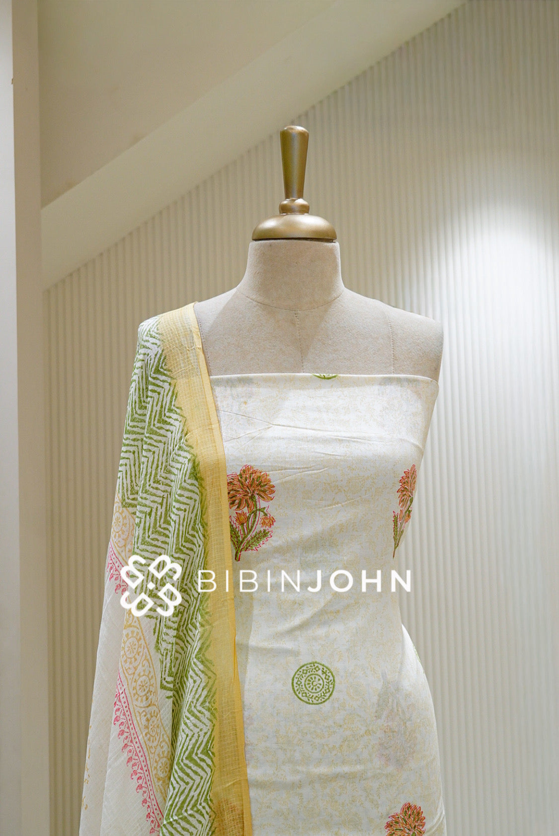 Printed Cotton Unstitched Salwar Suit Material Ivory  CLOSE VIEW