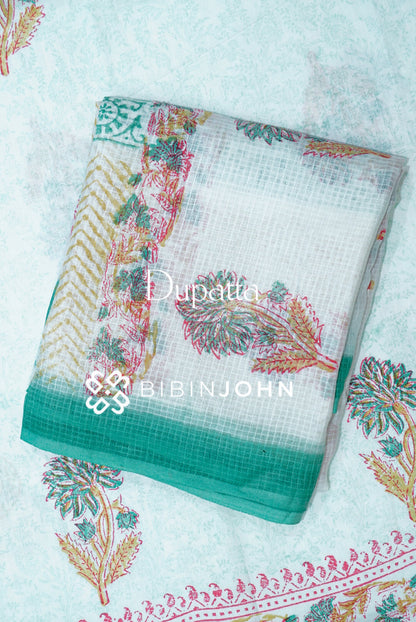 Printed Cotton Unstitched Salwar Suit Material Ivory DUPATTA
