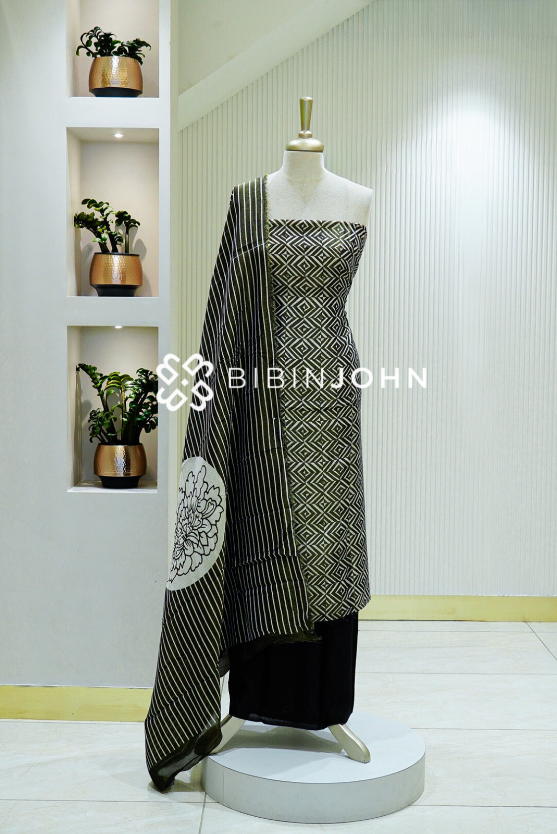 Printed Tissue Unstitched Salwar Suit Material Black