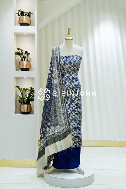 Printed Tissue Unstitched Salwar Suit Material Royal Blue 