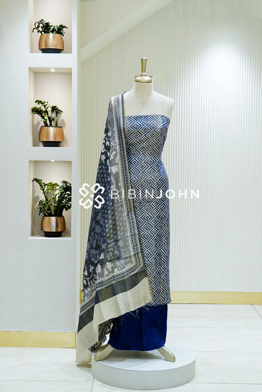 Printed Tissue Unstitched Salwar Suit Material Royal Blue 