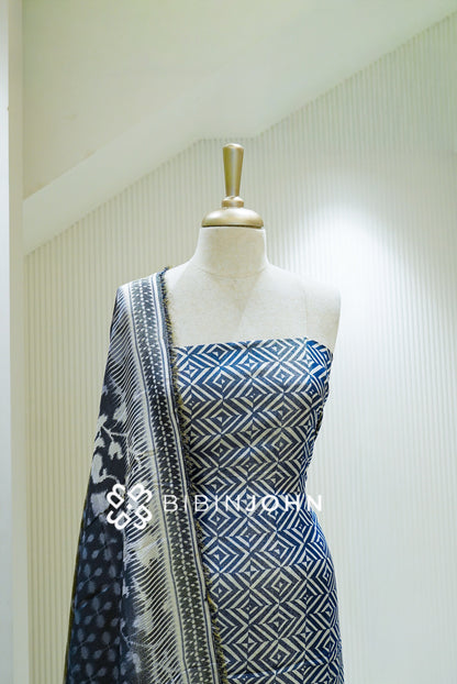 Printed Tissue Unstitched Salwar Suit Material Royal Blue  CLOSE VIEW