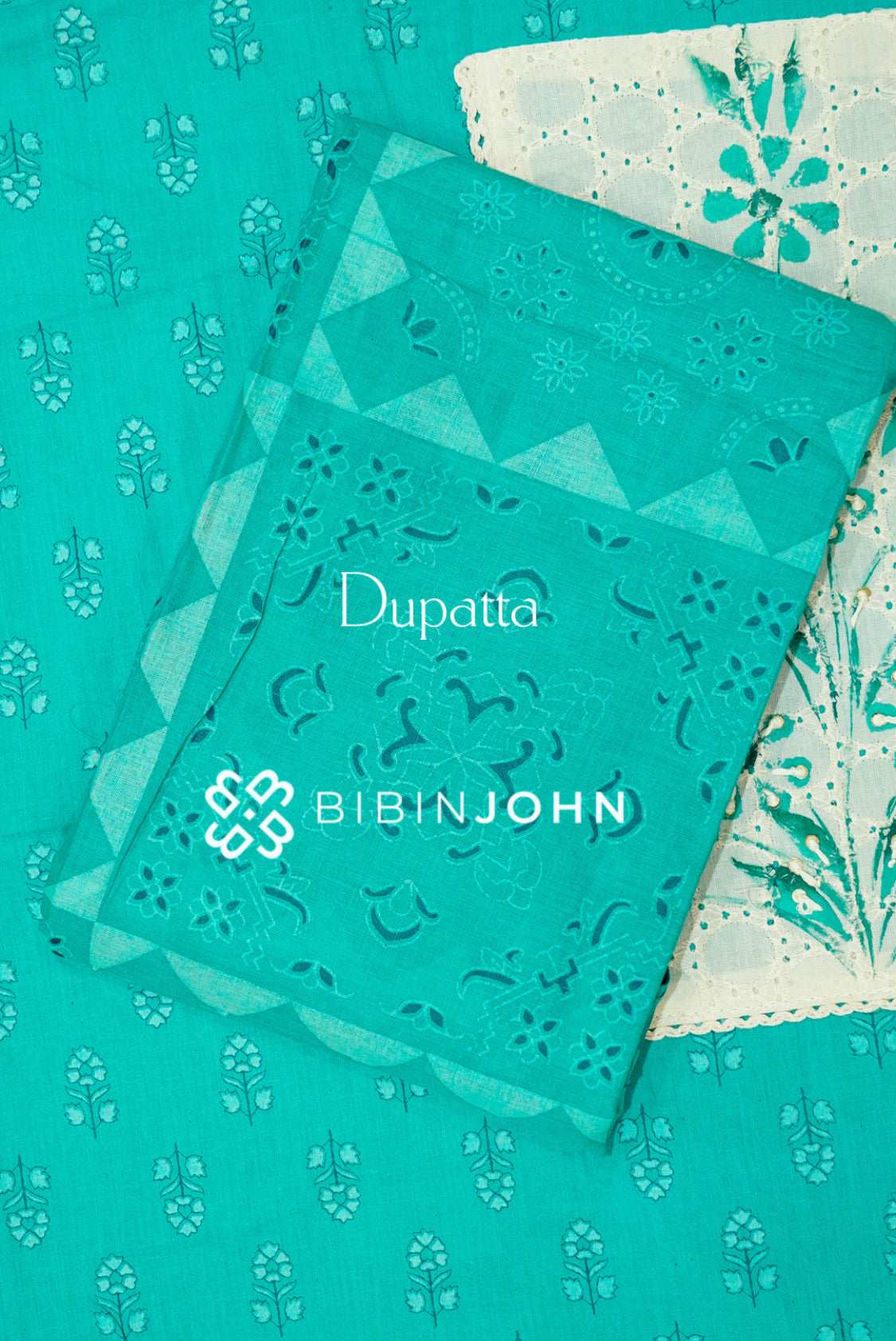 Cotton Unstitched Salwar Suit Material Aqua Turquoise DUPATTA
