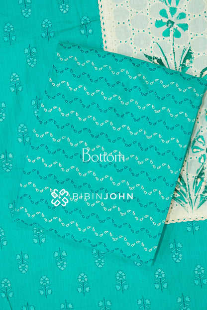 Cotton Unstitched Salwar Suit Material Aqua Turquoise BOTTOM