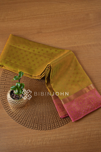 Semi Silk Saree For Women Mehendi Green