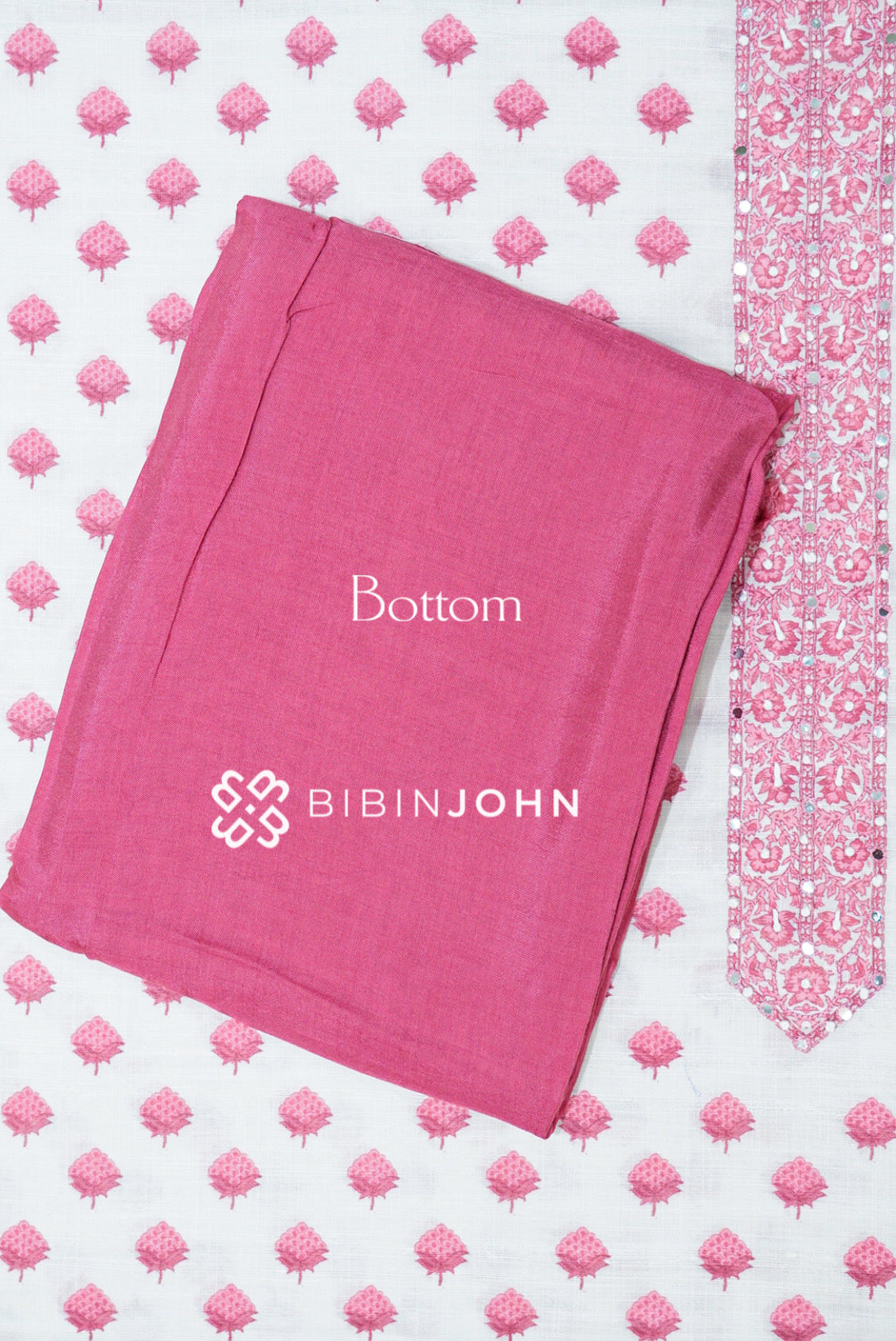 Cotton Embroidery Unstitched Salwar Suit Material White and Pink BOTTOM