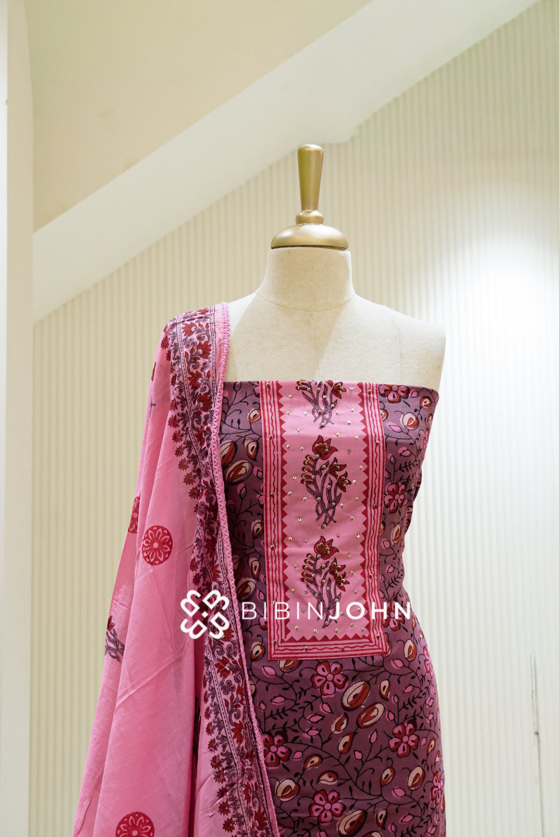 Cotton Embroidery Unstitched Salwar Suit Material Dusty Mauve  CLOSE VIEW