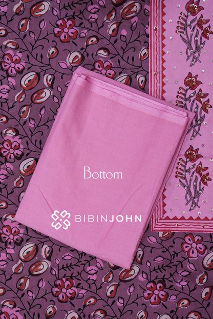 Cotton Embroidery Unstitched Salwar Suit Material Dusty Mauve  BOTTOM
