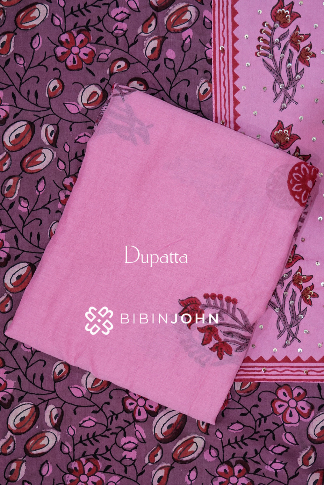 Cotton Embroidery Unstitched Salwar Suit Material Dusty Mauve  DUPATTA